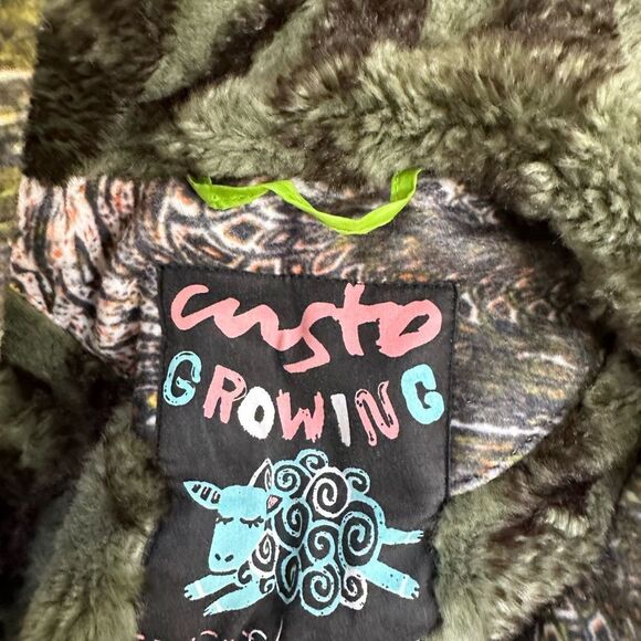 CUSTO Growing Sheep army green print faux fur lining trench coat 8 - Picture 10 of 14
